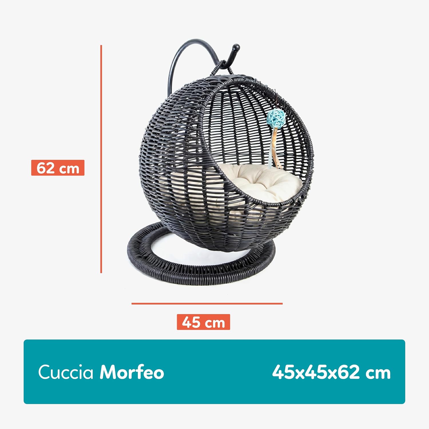 Detalle de AQPET Morfeo wiszące legowisko dla kota z rattanu, czarne, z poduszką