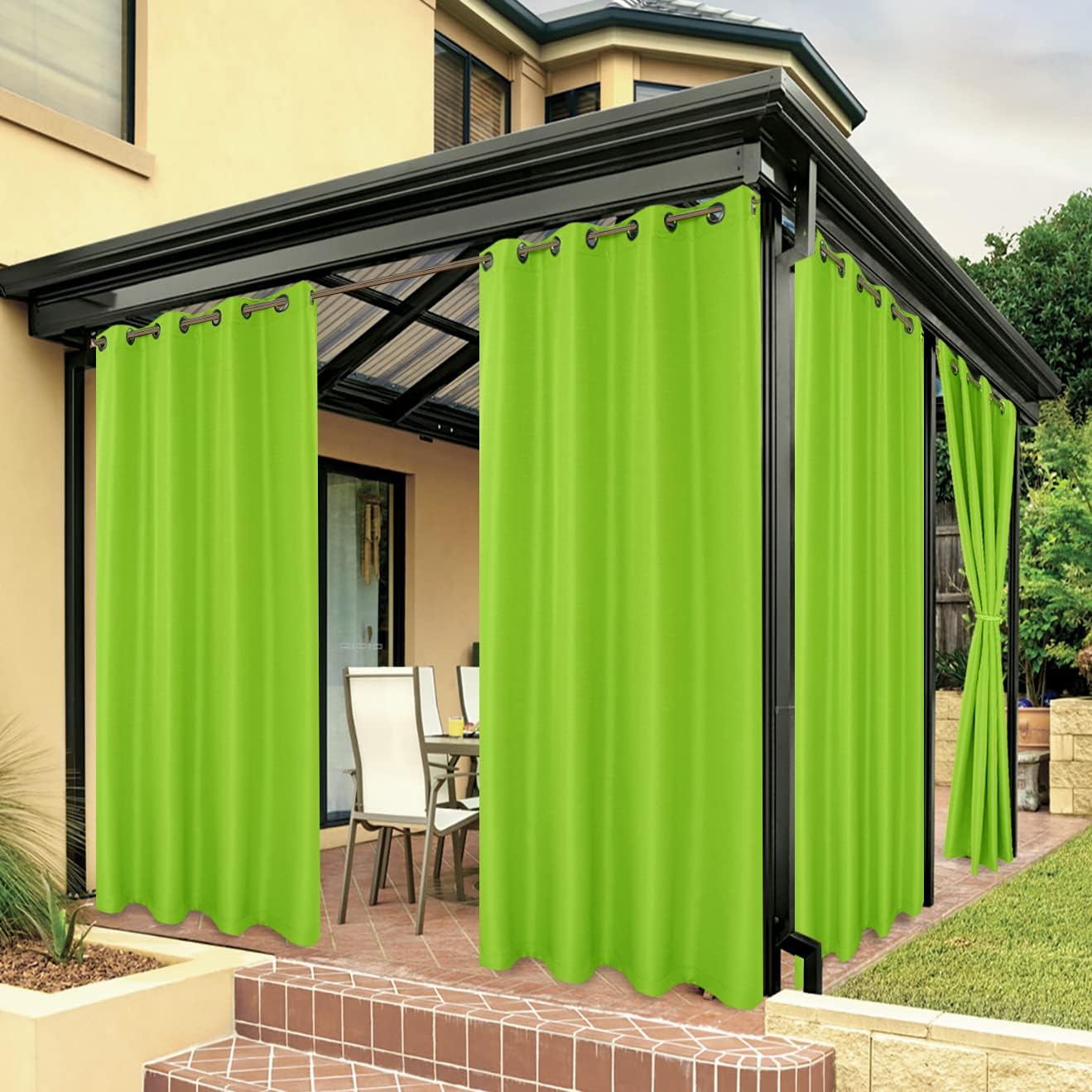 Detalle de BONZER Outdoor Curtains for Patio: Waterproof, Thick Privacy Grommet Curtains in Green, 54W x 84L (1 Panel)