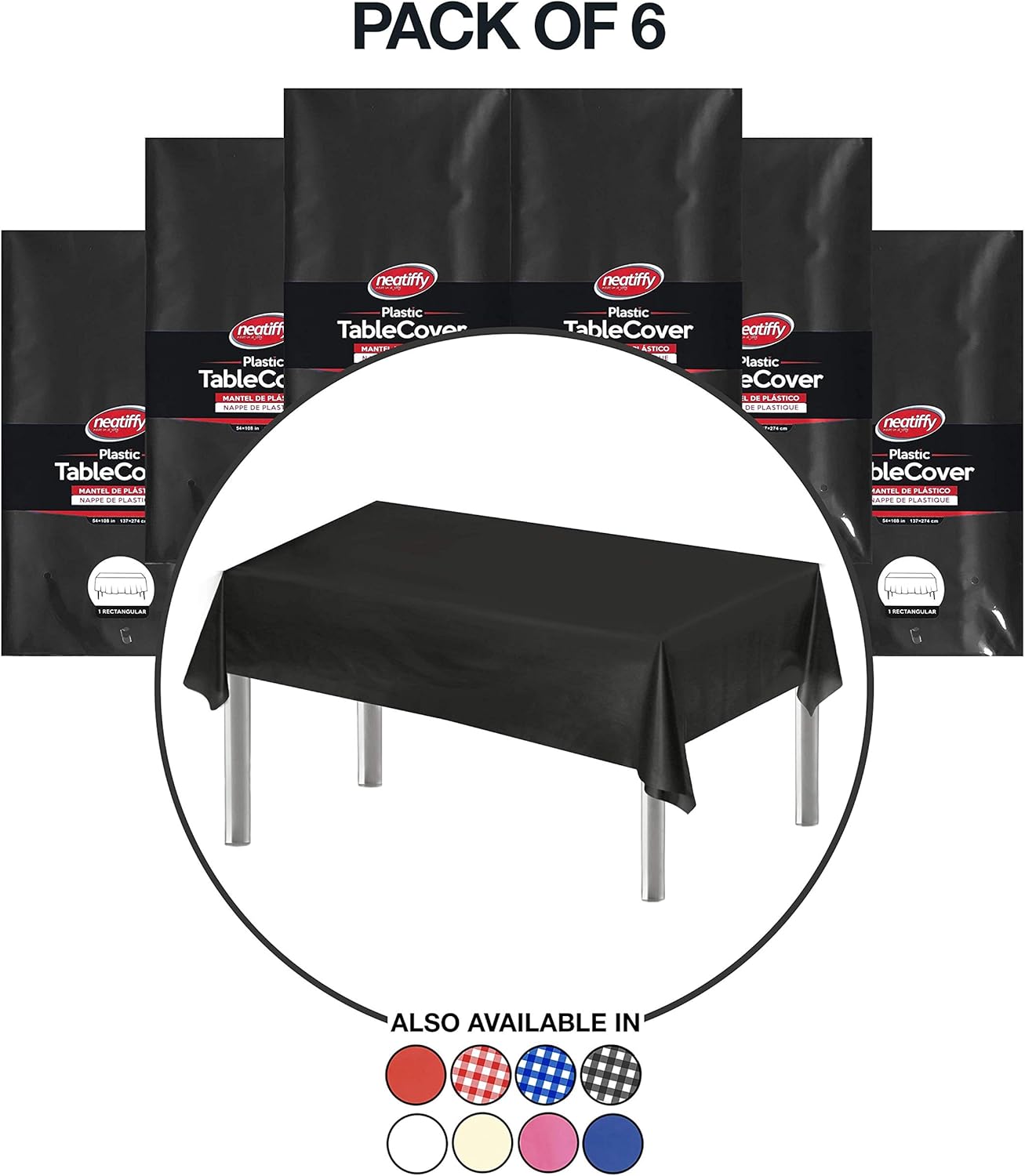 Thumbnail 1 de Neatiffy 54 x 108 Inch 6 Pack Black Plastic Tablecloths