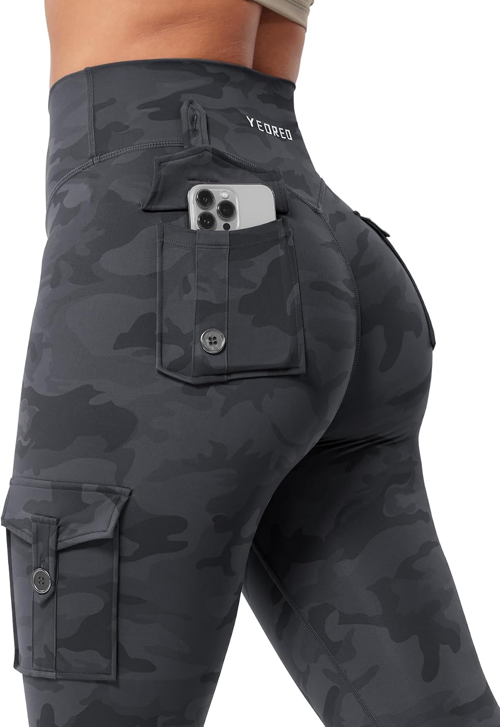 Detalle de YEOREO CoreFlex Sport Leggings für Damen mit Taschen – High Waist, blickdicht & seamless fürs Training