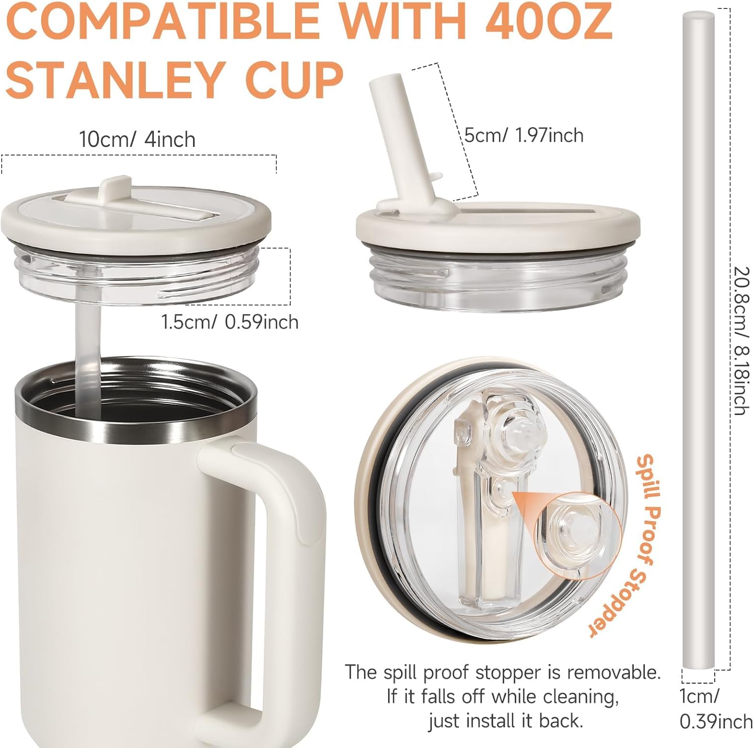 Thumbnail 6 de Padonco 2-Pack 40oz Flip Straw Leak-Proof Cup Lid for Stanley H2.0 Quencher & ProTour (Beige + White)