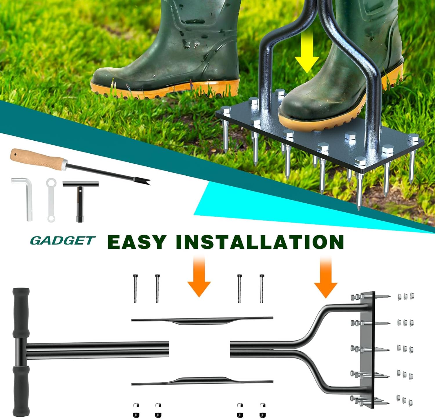 Thumbnail 5 de vanpein Lawn Aerator Spike Aerator Manual Tool – 36in with 15 x 6cm Solid Steel Spikes