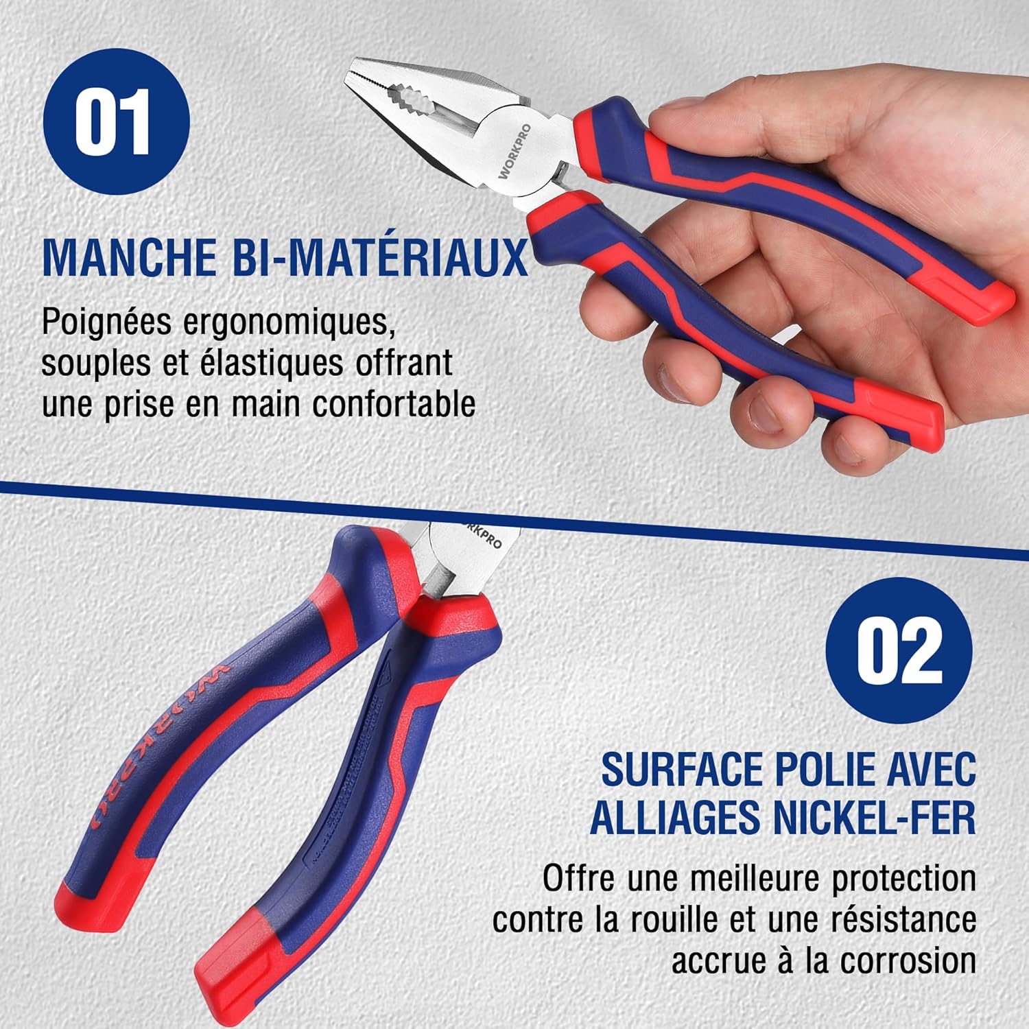 Thumbnail 5 de WORKPRO Jeu de 3 pinces en acier carbone — 160/185 mm