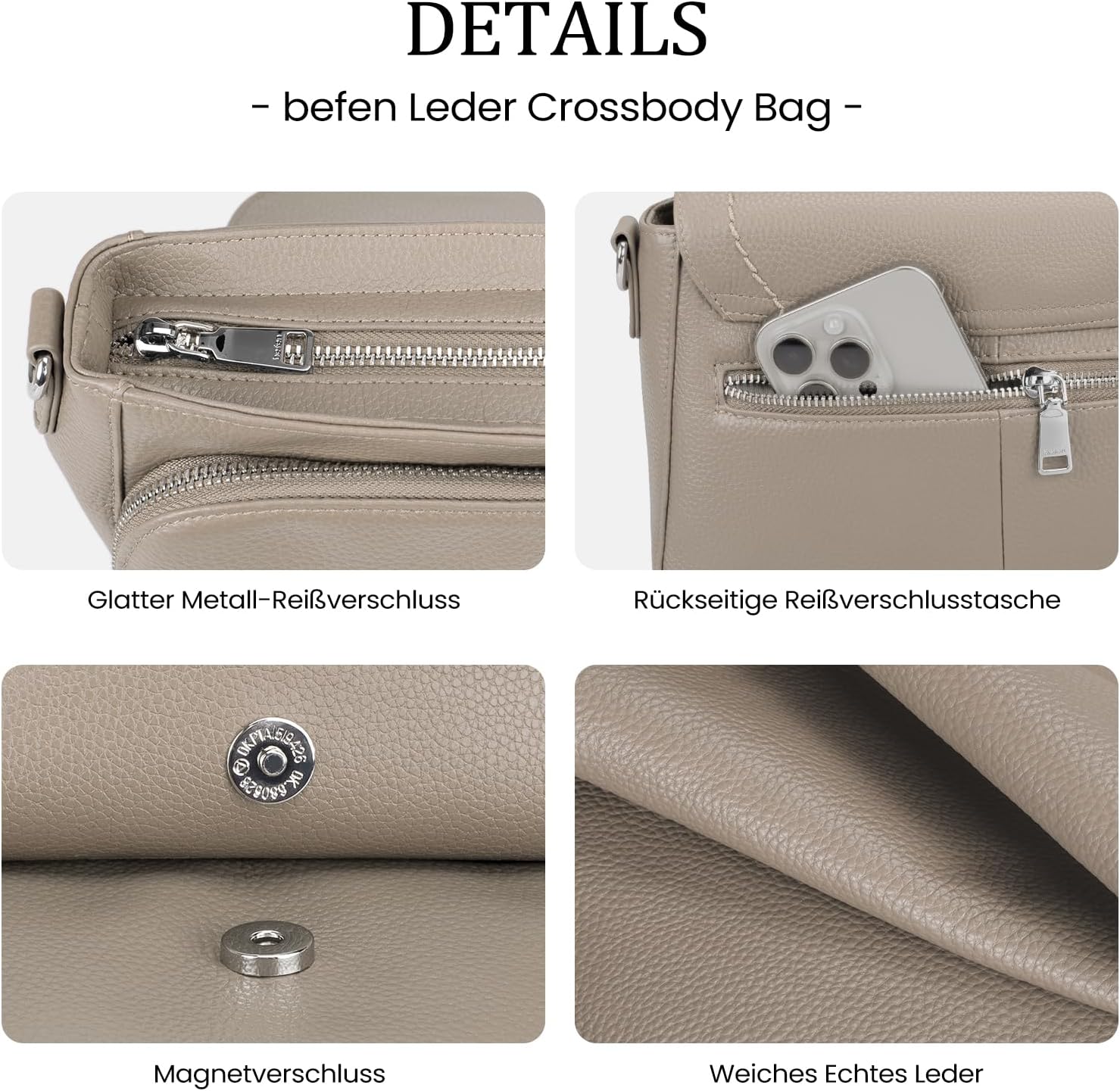 Thumbnail 5 de befen Echtleder Umhängetasche Damen Mittelgroß mit RFID-Brieftasche – Saddle Bag Crossbody
