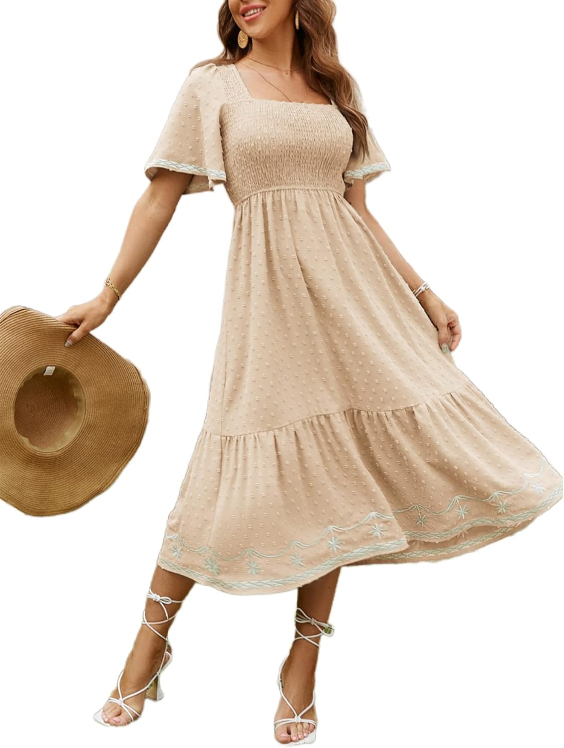 Thumbnail 5 de Glamaker Smocked Square Neck Maxi Dress