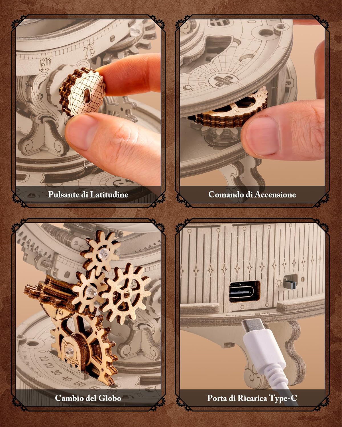 Thumbnail 3 de Robotime Puzzle 3D in legno per adulti: kit globo rotante illuminato con LED