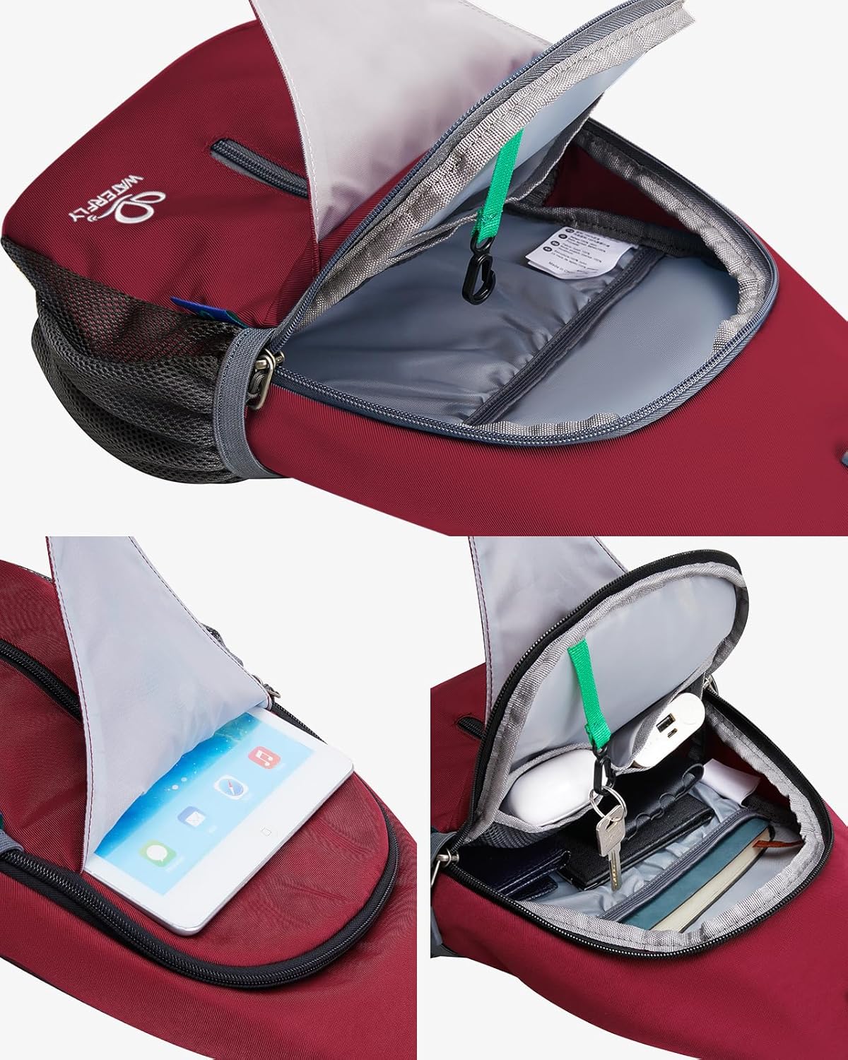 Thumbnail 2 de WATERFLY Crossbody Sling Backpack Sling Bag Travel Hiking Chest Bag Daypack (Dark Red)