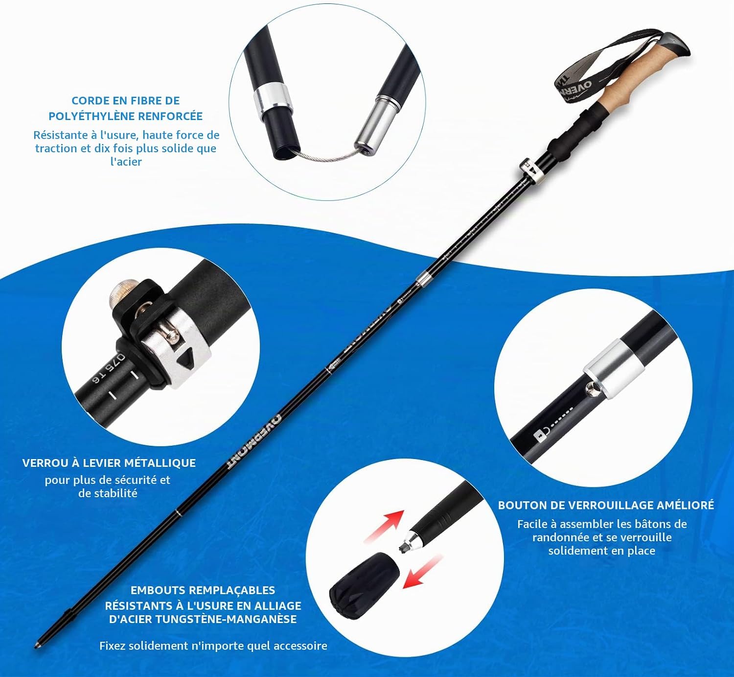 Thumbnail 3 de Overmont OM-Trekking Poles-Folding-Aluminium wandelstokken, 7075-aluminium en EVA-grepen