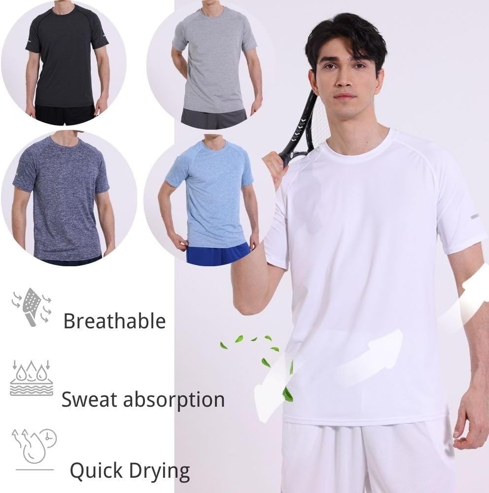 Detalle de FOVDTA A 5 Pack Men’s Short Sleeve Crew Neck Gym T‑Shirt – Breathable, Quick-Drying Active Tops