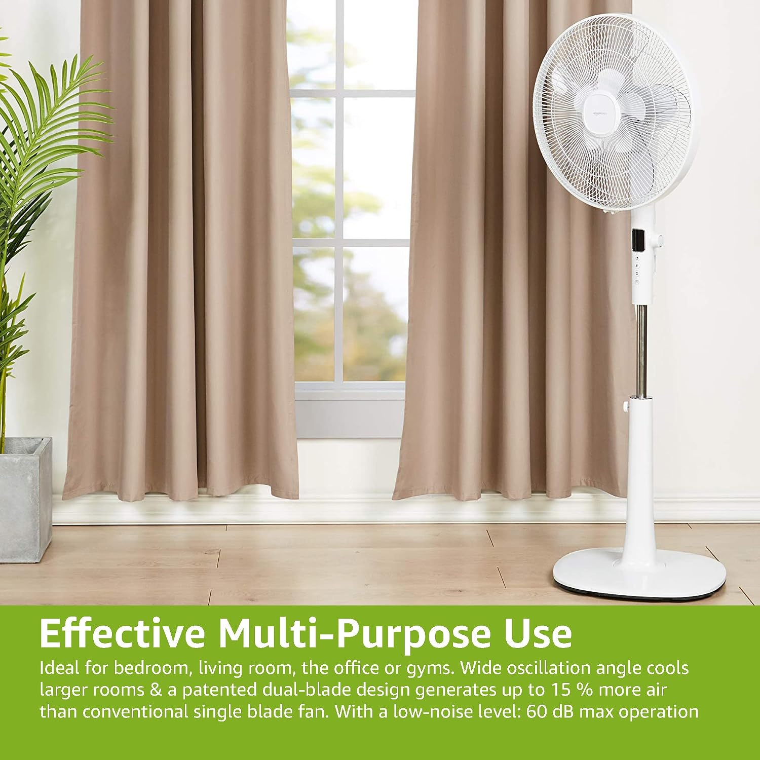 Detalle de Amazon Basics pedestal fan 5‑blade 12‑speed