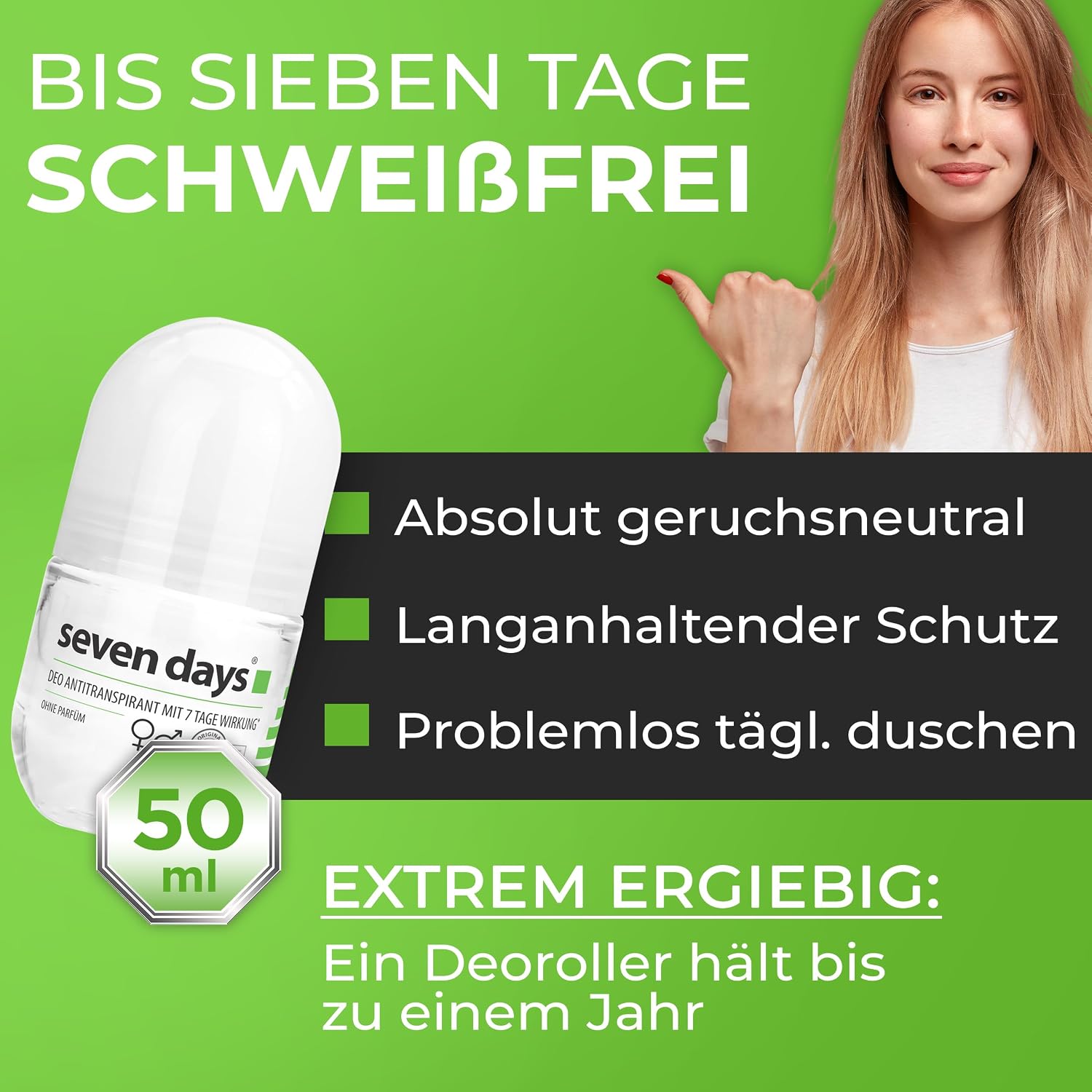Detalle 2 de seven days Antitranspirant 50 ml Roll‑On gegen Schweiß ⬇