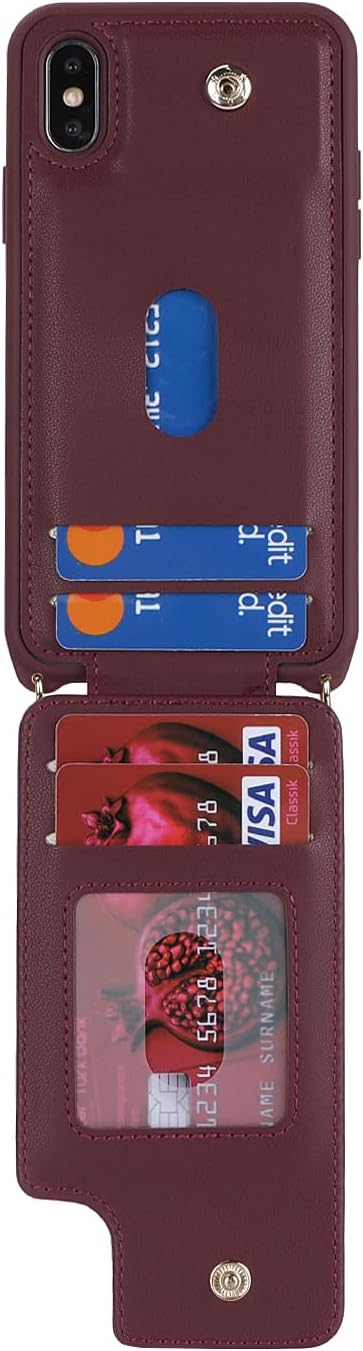 Detalle 1 de Cavor iPhone XS Max Wallet Case in Wine Red with Card Slots and Crossbody Strap