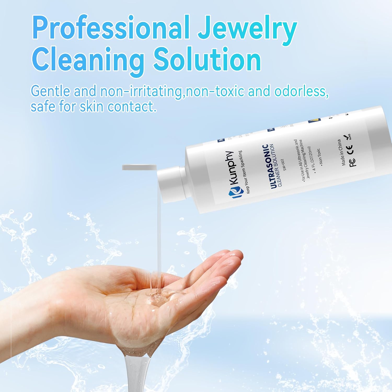 Detalle de Kunphy Ultrasonic Jewellery Cleaner Fluid – Concentrated, Fragrance-Free Cleaning Solution
