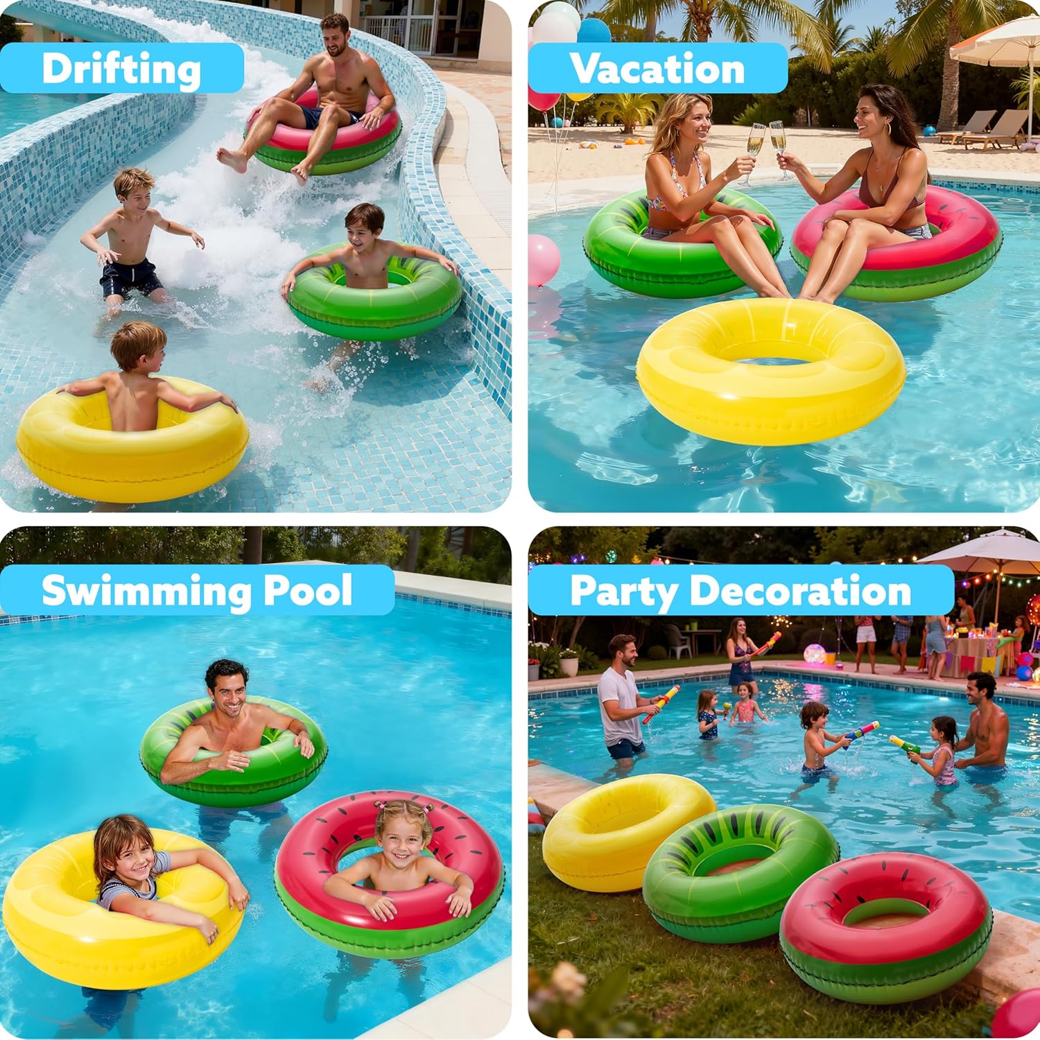 Thumbnail 6 de JOYIN 3er-Set aufblasbare Schwimmreifen mit Glitzer, 32,5"/82,55 cm – Pool- & Sommer-Party-Floats