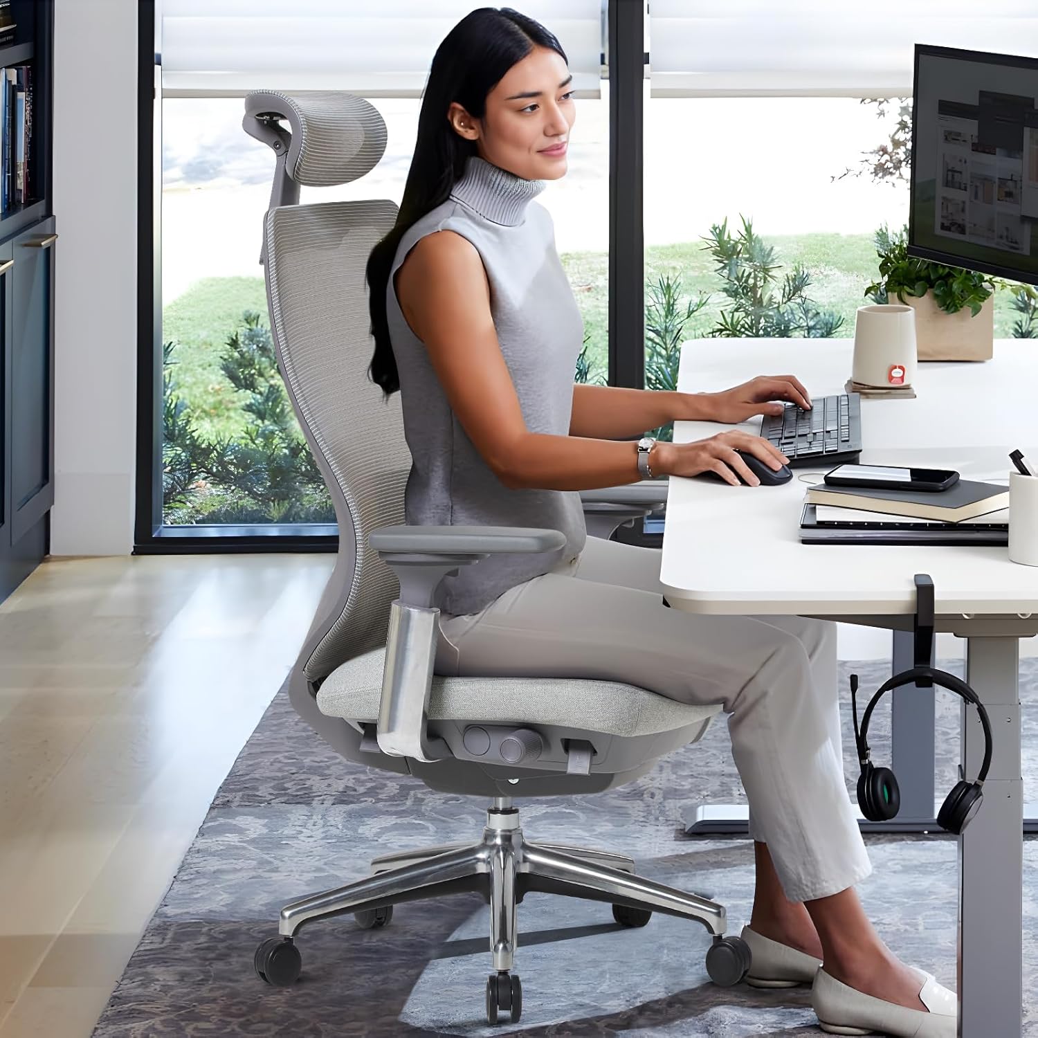 Detalle de COLAMY XK-Atlas Ergonomic Mesh Office Chair with Adjustable Headrest and 4D Arms