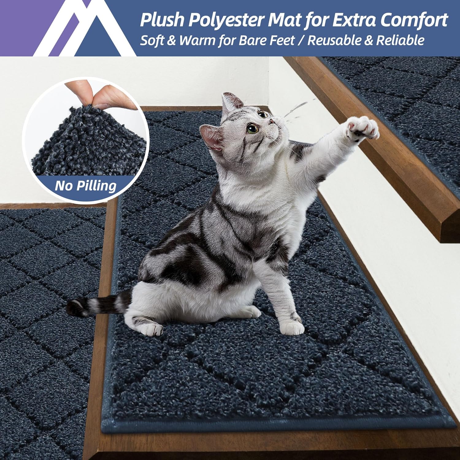 Thumbnail 2 de COSY HOMEER Edging Stair Treads Non-Slip Carpet Mat (28 x 9 in, 15 pc) for Wooden Steps