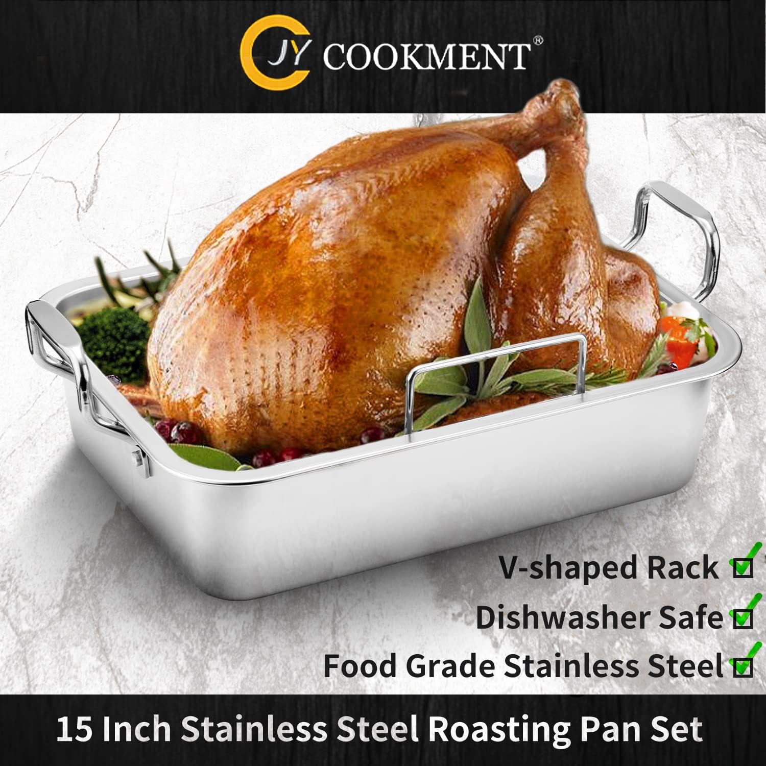 Detalle de 15 Inch Stainless Steel Roasting Pan for 20lb Turkey