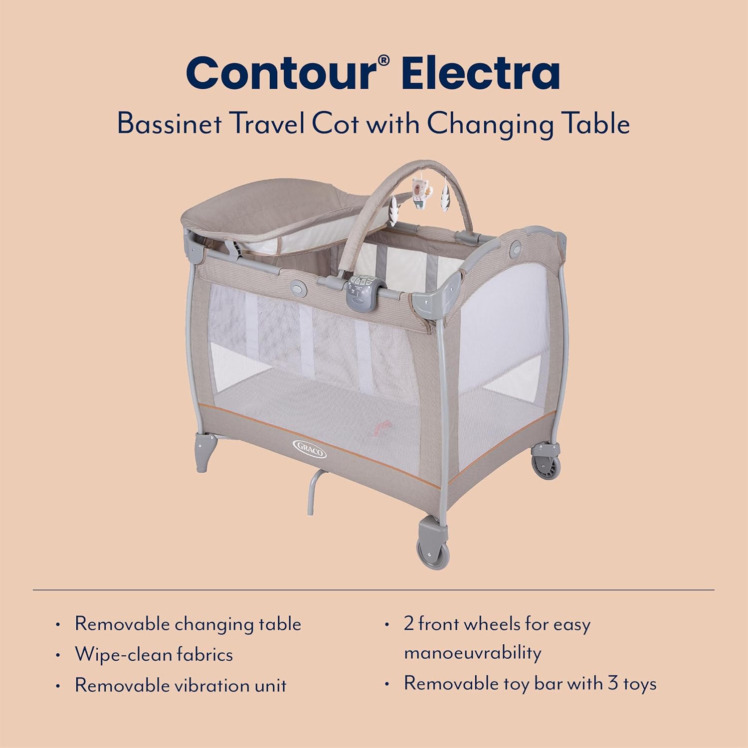 Detalle de Graco Contour Electra Lightweight Travel Bed with Music, Vibration and Foldable Design