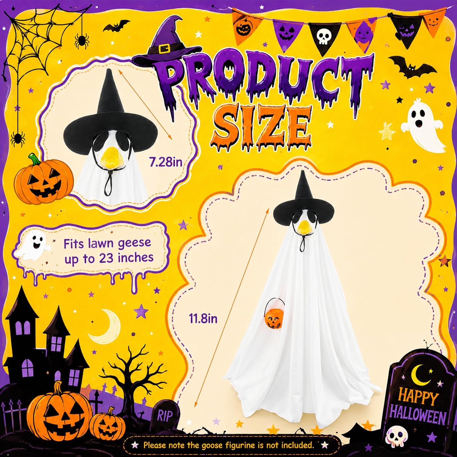 Detalle 2 de Bigwish BW-23efu-gui01 Halloween Porch Goose Outfit with Ghost Cloak and Witch Hat