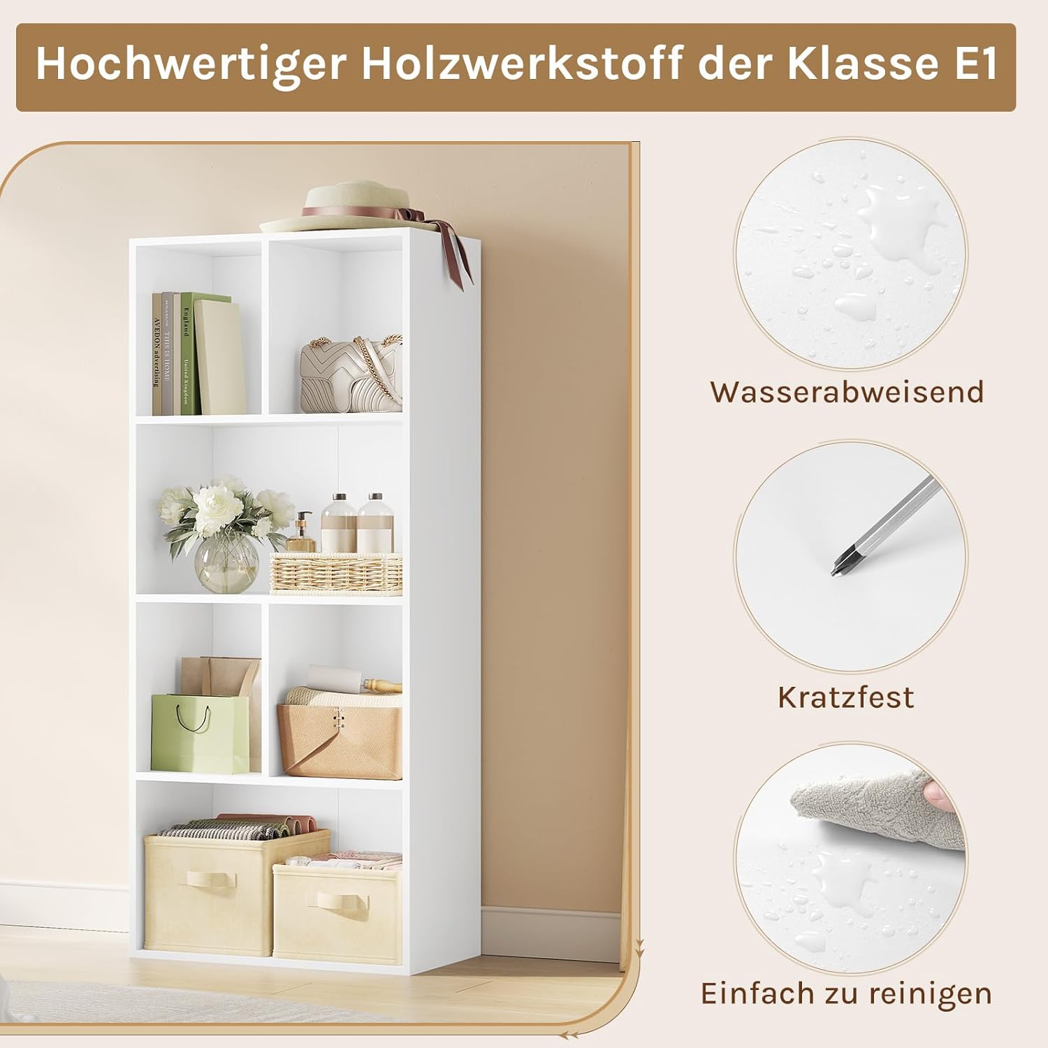Thumbnail 4 de WOLTU Bücherregal mit 6 Fächern, weißes Standregal – flexibles & sicheres Regal für Büro & Wohnung