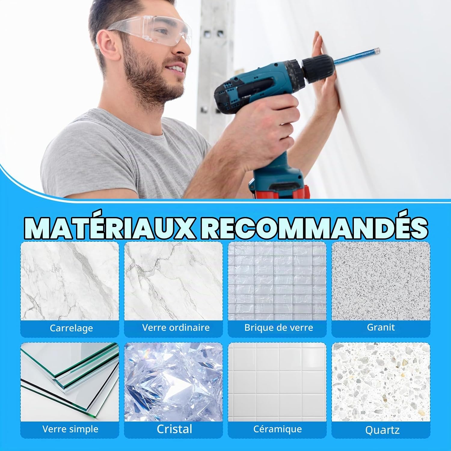Detalle de RICKMASK JYX-06991 tegelborenset met diamantboren en 6 mm-hardmetaalboor