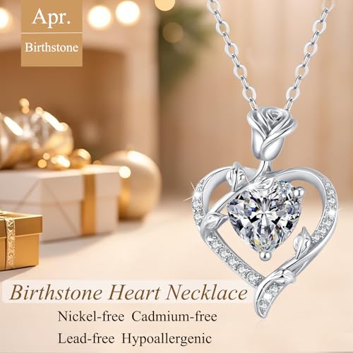 Detalle de Collar Mujer MISUMOR con Colgante Corazón Rosa y Circonita de Nacimiento