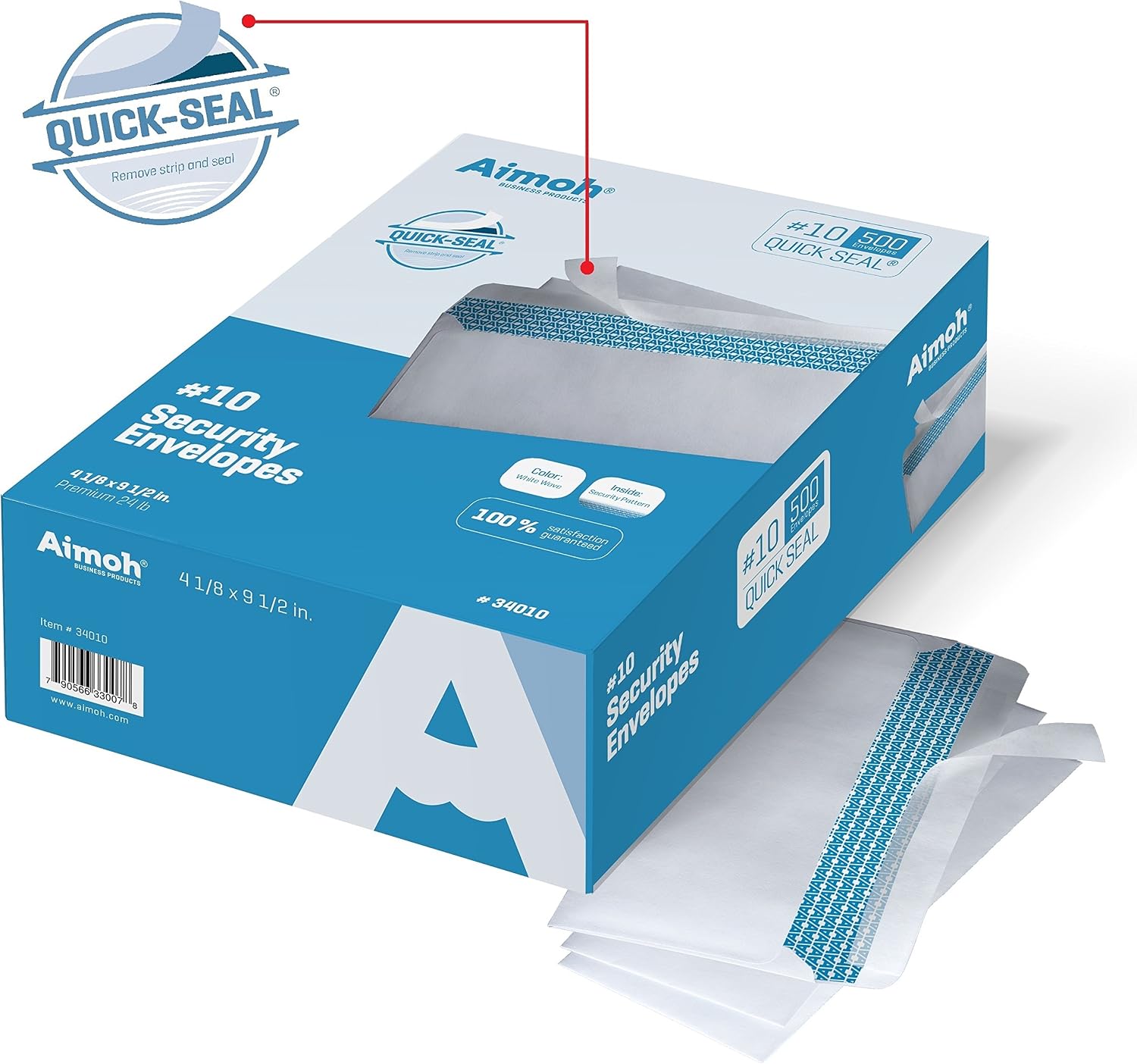 Thumbnail 4 de Aimoh 500#10 Security Self Seal Mailing Envelopes - Windowless, 4-1/8 x 9-1/2, 24lb, 500 Ct