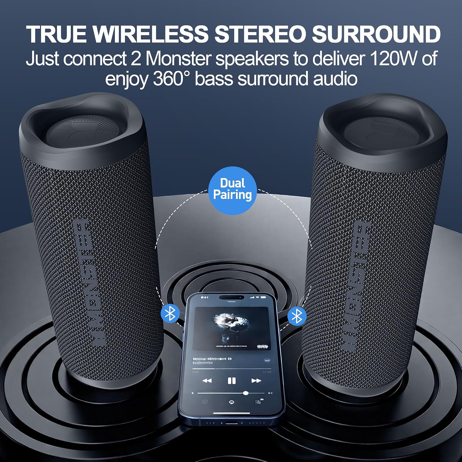 Detalle de Monster S620 Bluetooth Speaker: 60W True Wireless Stereo, Dual Pairing, IPX8 Waterproof