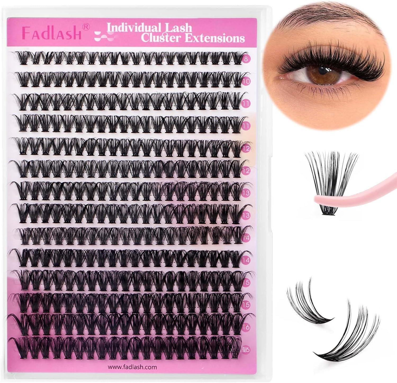 Detalle de FADLASH FL1-40D-0.07-D-8-16 clusterwimpers, D-krul en gemengde lengtes