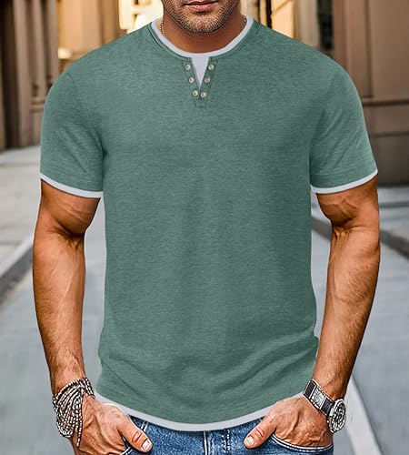 Thumbnail 1 de Hisir Camiseta de Verano para Hombre - Manga corta, cuello redondo, bloques de color Verde Claro, talla L
