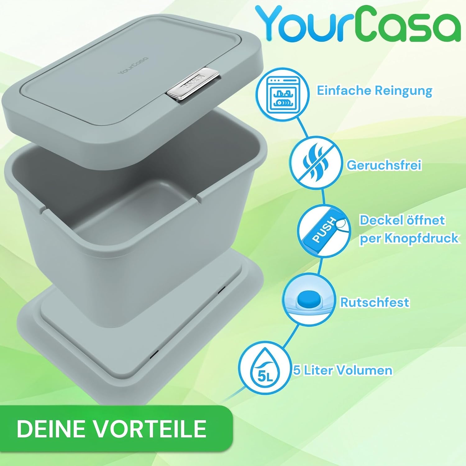 Detalle 2 de YourCasa Biomülleimer Küche 5 l geruchsdicht