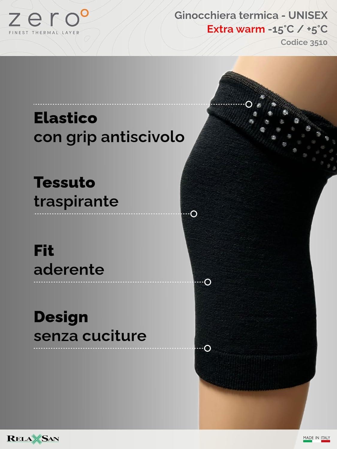 Thumbnail 4 de Relaxsan Zero 3510 Fascia ginocchio termica con lana merino e Dryarn