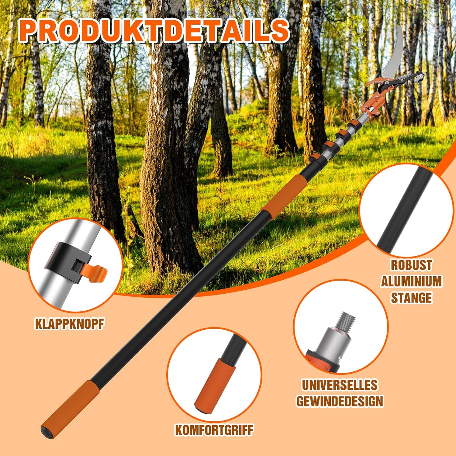 Detalle 2 de SISUPASSIE 6m Hochentaster mit Teleskopstiel – 2-in-1 Baumschere für Hof und Garten