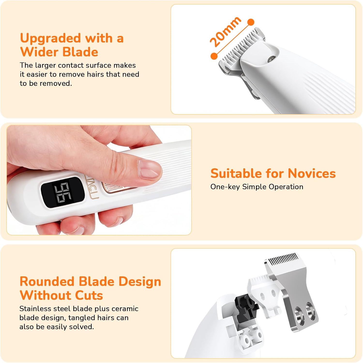 Detalle de ETACCU Dog Paw Trimmer with LED Display – Ultra-Quiet Pet Grooming Clipper for Paws, Eyes, Ears and Small Areas