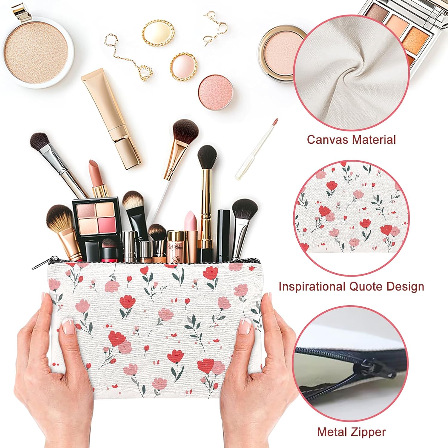 Detalle de TWINKLEMON 20–Piece Flower Canvas Makeup Bag Set: Floral Zipper Pouches for Everyday Organisation