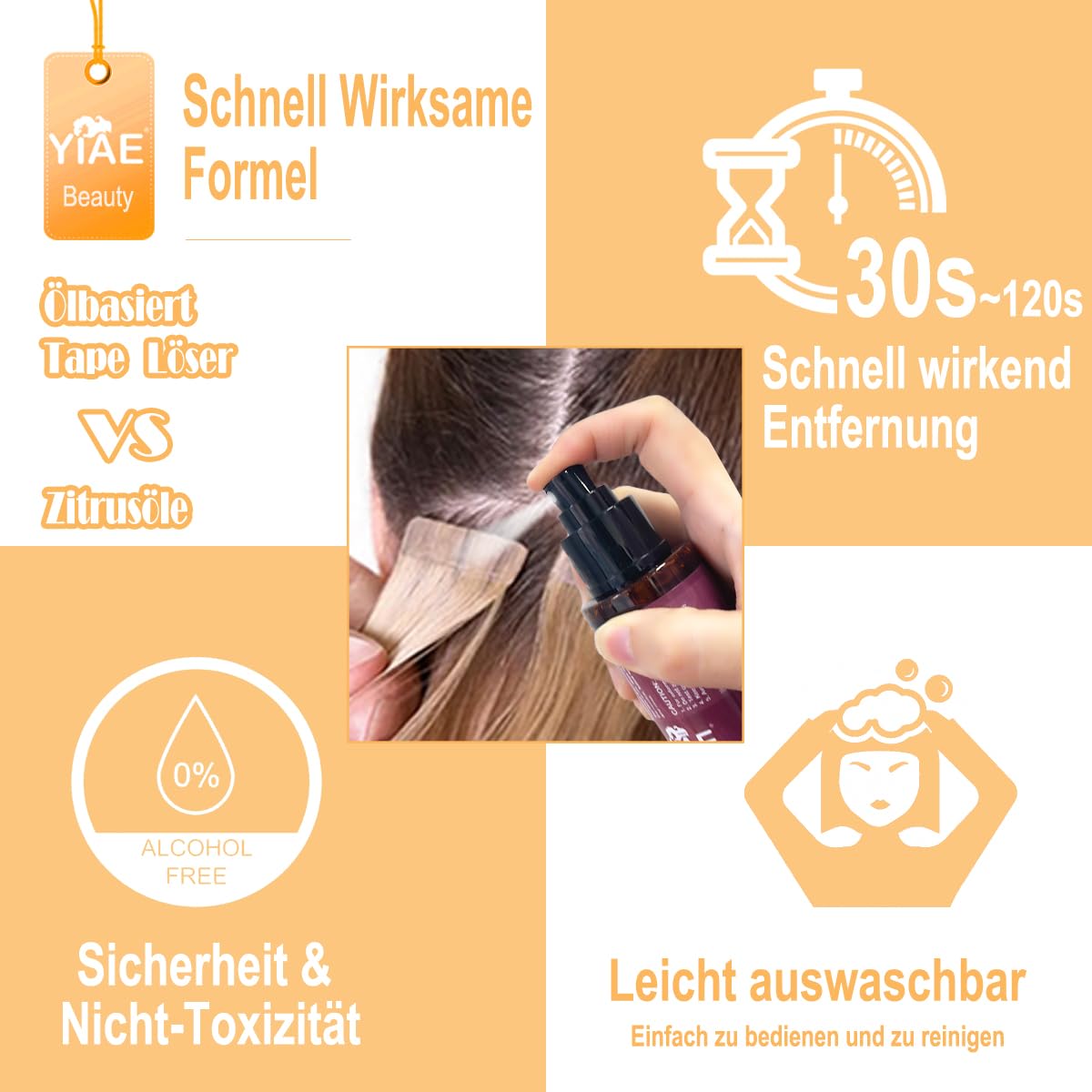 Detalle de YIAE Bonding Löser für Extensions (150 ml) – Schnelle, schonende Tape- und Kleberentfernung