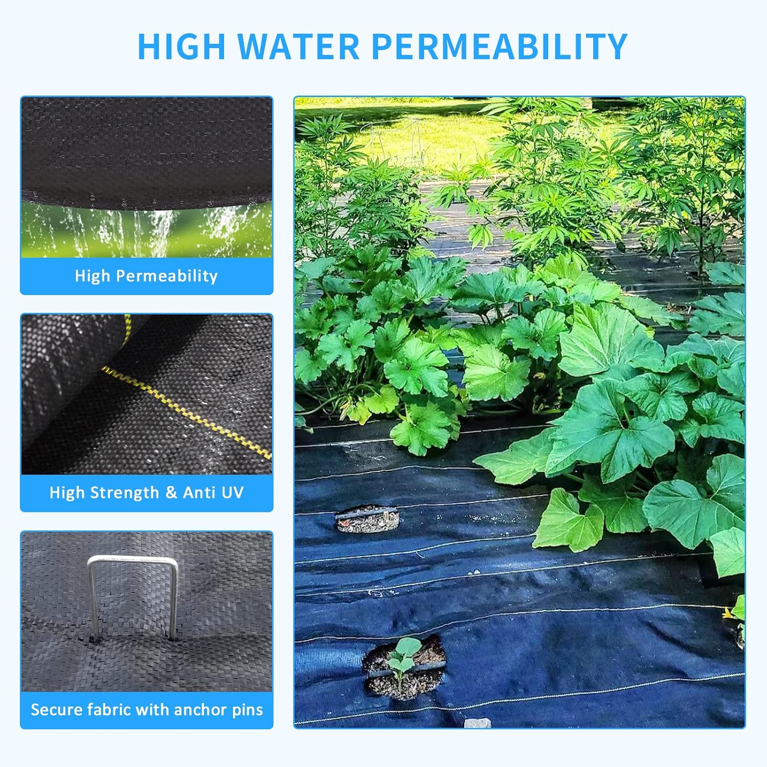 Detalle de Sunocity SN-WB-06300H90-B-DF Weed Barrier, 6 ft x 300 ft Woven Fabric