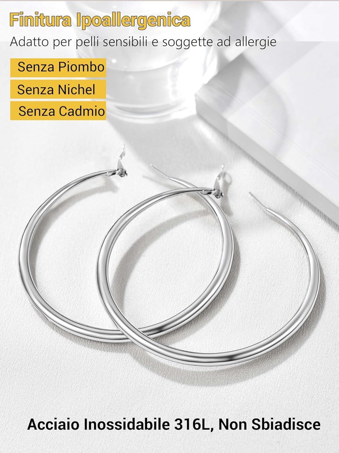 Thumbnail 4 de PROSTEEL Orecchini a cerchio in acciaio 316L chirurgico 40/60/80 mm con confezione regalo