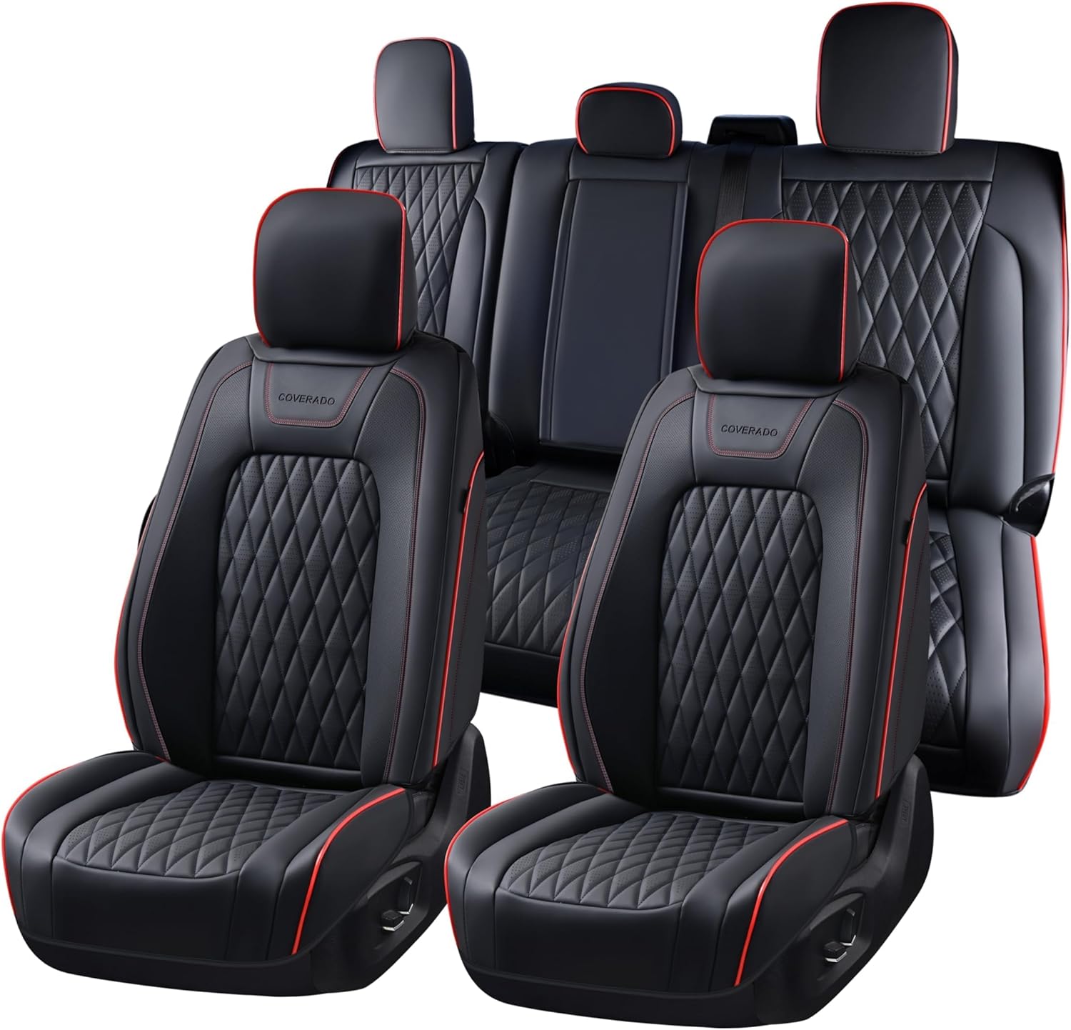 Detalle de Coverado Leather Seat Covers Full Set for Ford F-150 F-250 F-350 F-450 (Black) — Crew Cab Only, Waterproof, Heated/Cooled Compatible