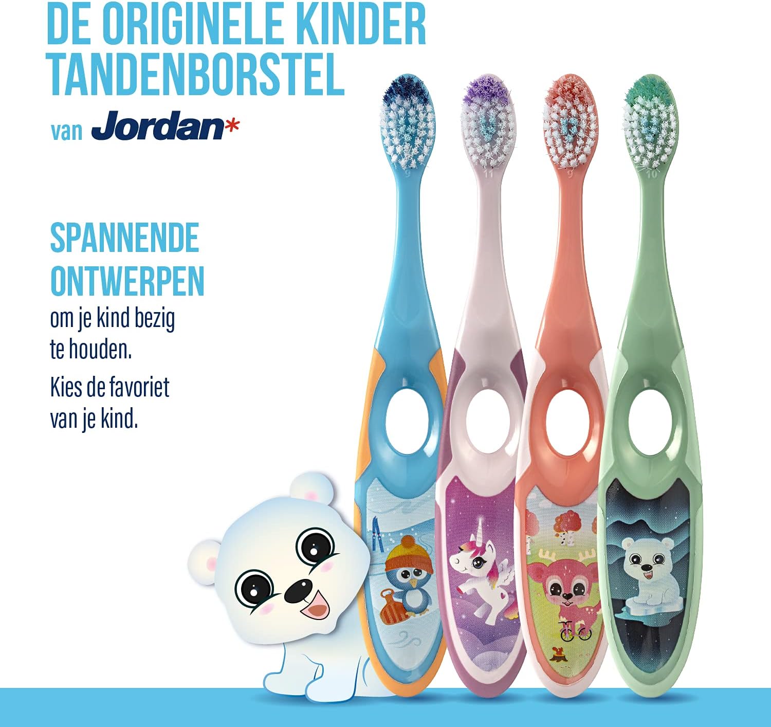 Detalle 2 de Jordan Step 2 kindertandenborstel voor 3- tot 5-jarigen, zachte haren, dubbele handgreep, 4 stuks