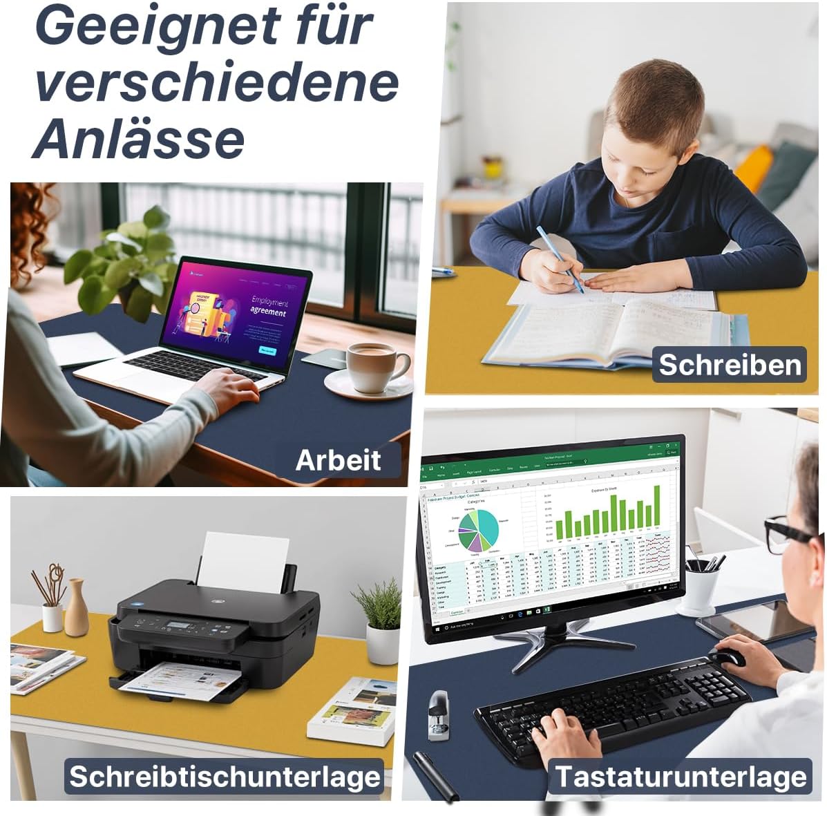 Thumbnail 6 de Sevenpers Schreibtischunterlage aus Leder, doppelseitig und wasserdicht (80 × 40 cm) – Dunkelblau/Gelb