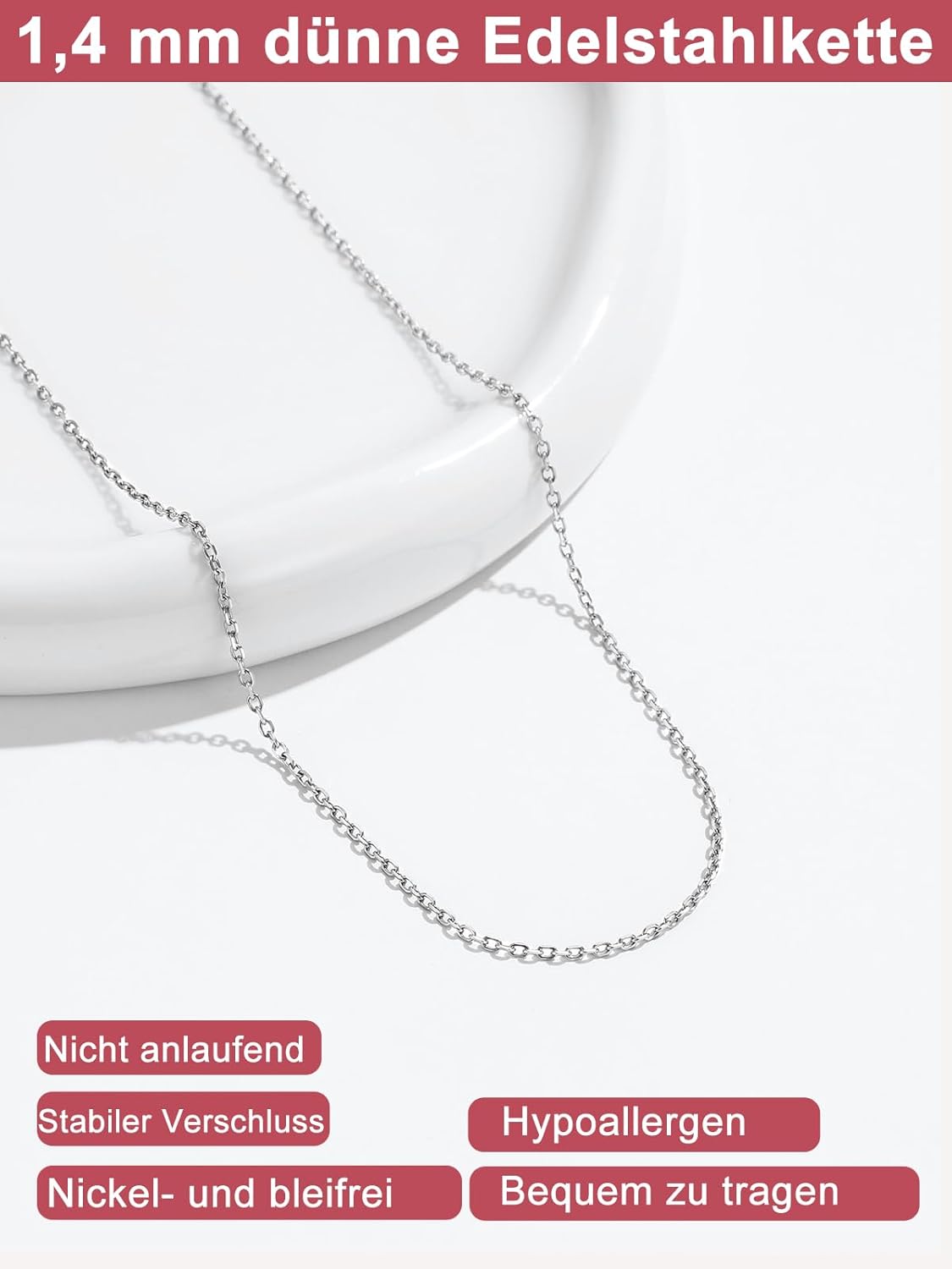 Thumbnail 2 de FOCALOOK Edelstahl Rolokette Damen 1,4/2 mm – verstellbare Halskette, Karabinerverschluss, 35–75 cm