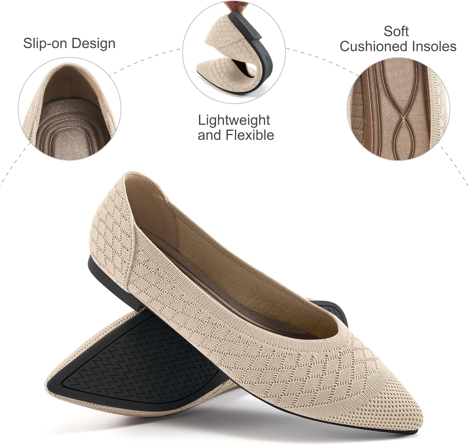 Thumbnail 4 de Aomigoct Dressy Comfortable Womens Flats: All-Day Office Knit Comfort Meets Professional Style