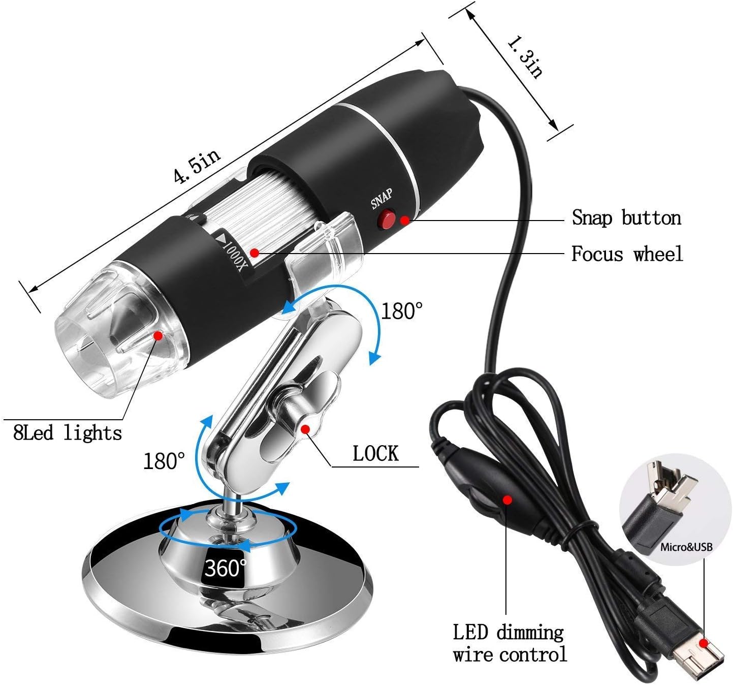Detalle de Jiusion 40–1000x USB 2.0 Digital Microscope
