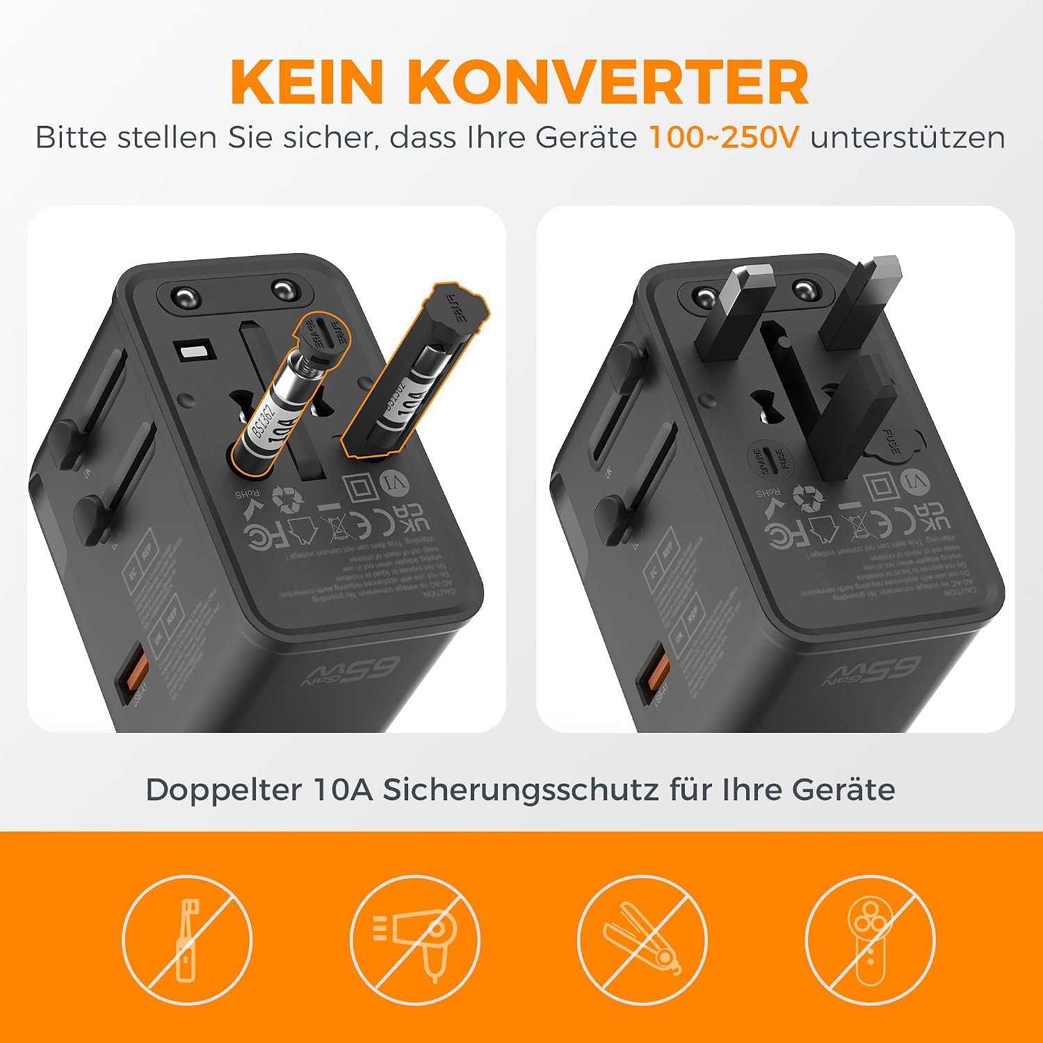 Thumbnail 5 de TESSAN 65W GaN Reiseadapter für Welt