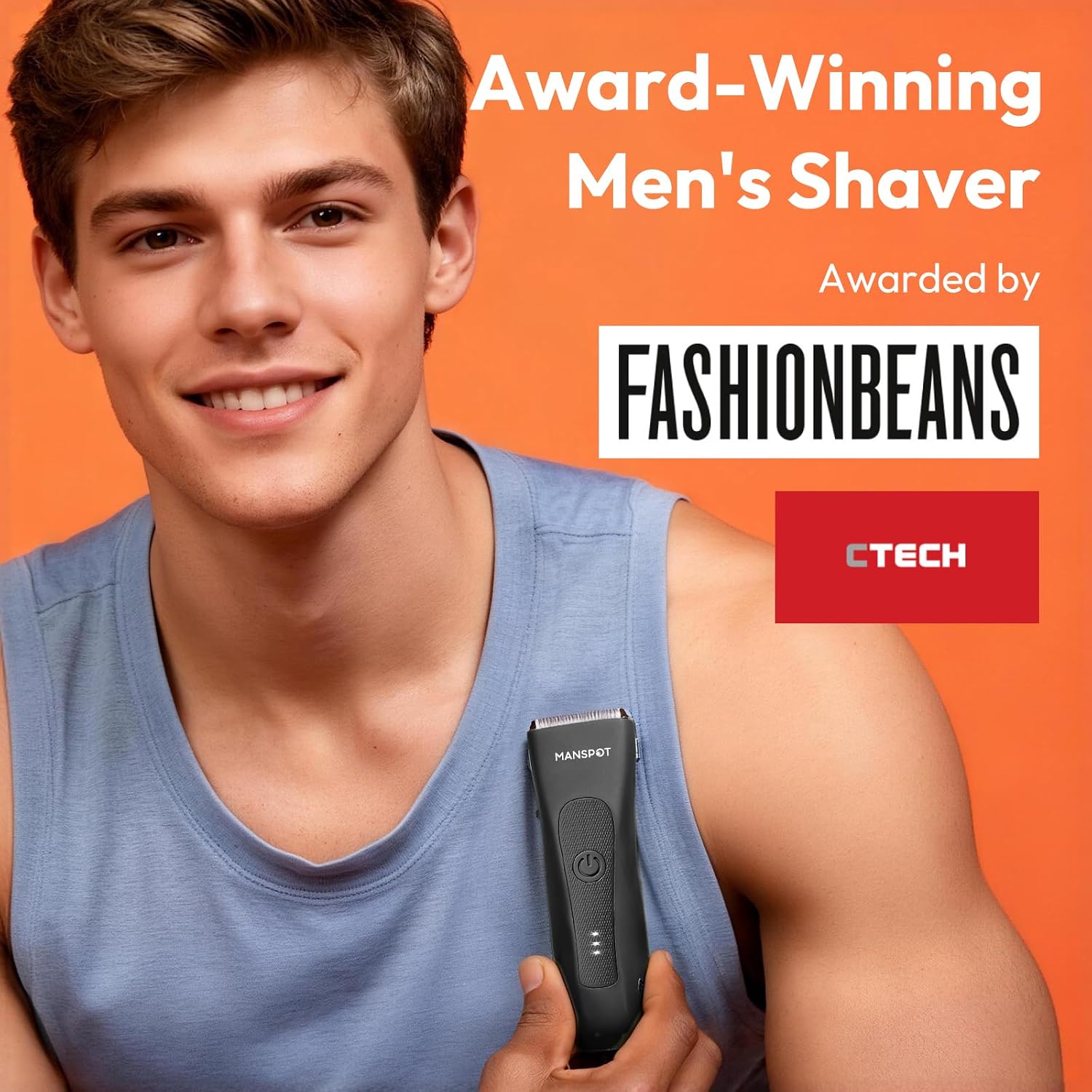 Detalle de MANSPOT Body Hair Trimmer for Men – Hypoallergenic Ceramic Blade, IPX7 Wet/Dry Groomer with 4 Guide Combs