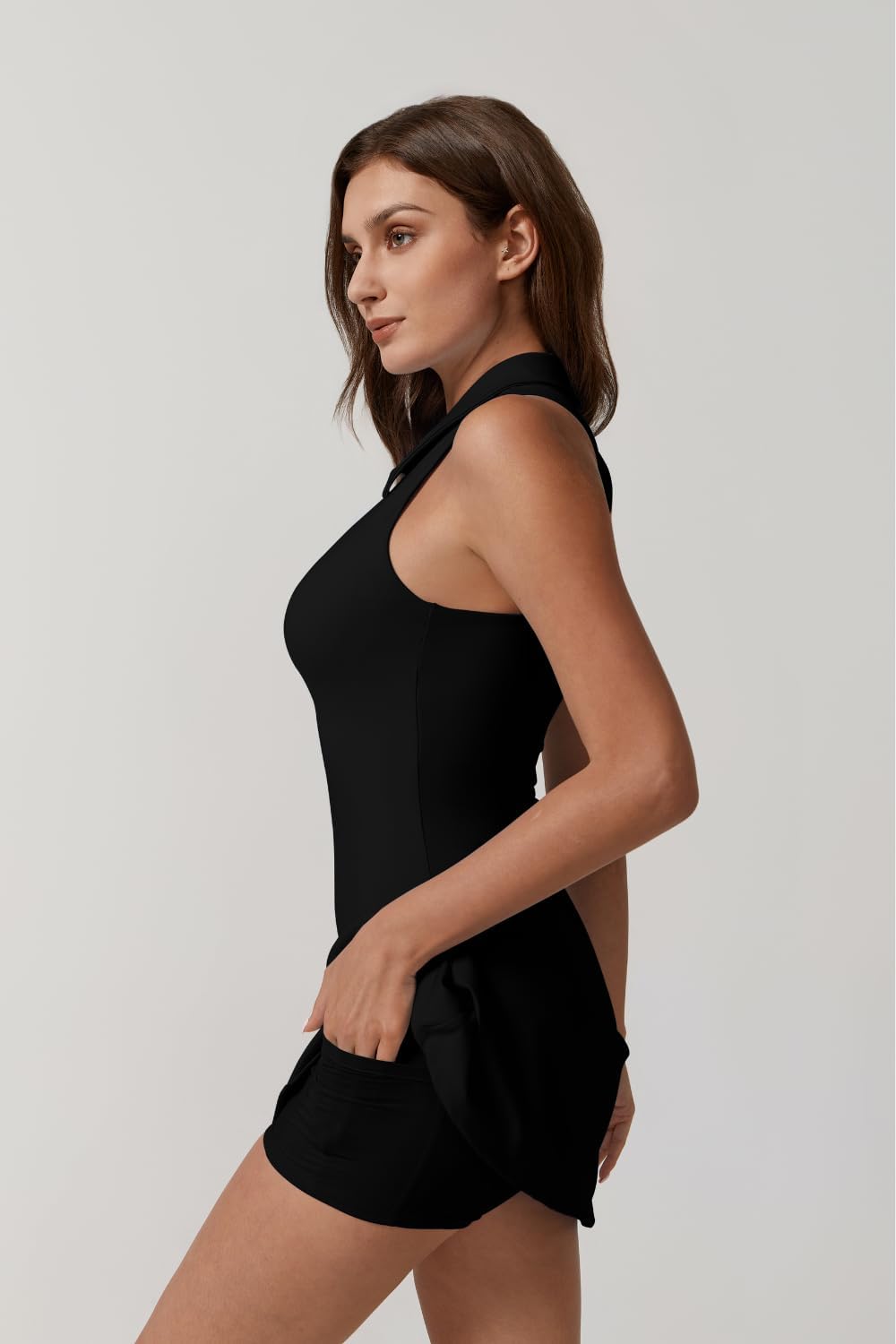 Detalle 2 de QINSEN Womens Zip Front Tennis Dress with Pockets