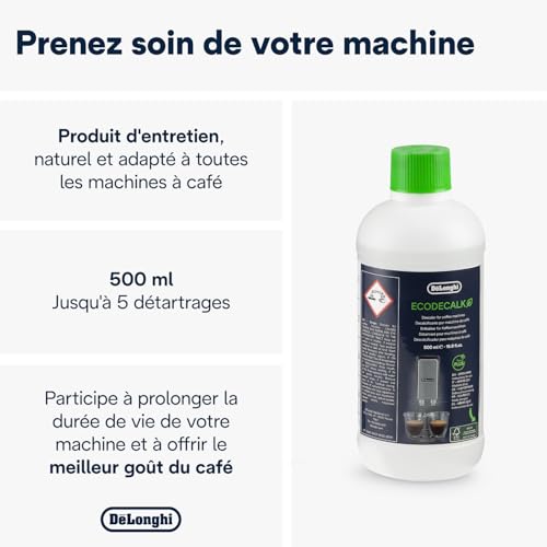 Detalle 2 de De'Longhi EcoDecalk Détartrant DLSC500 – 5 doses, 500 ml: entretien écologique pour votre machine à café