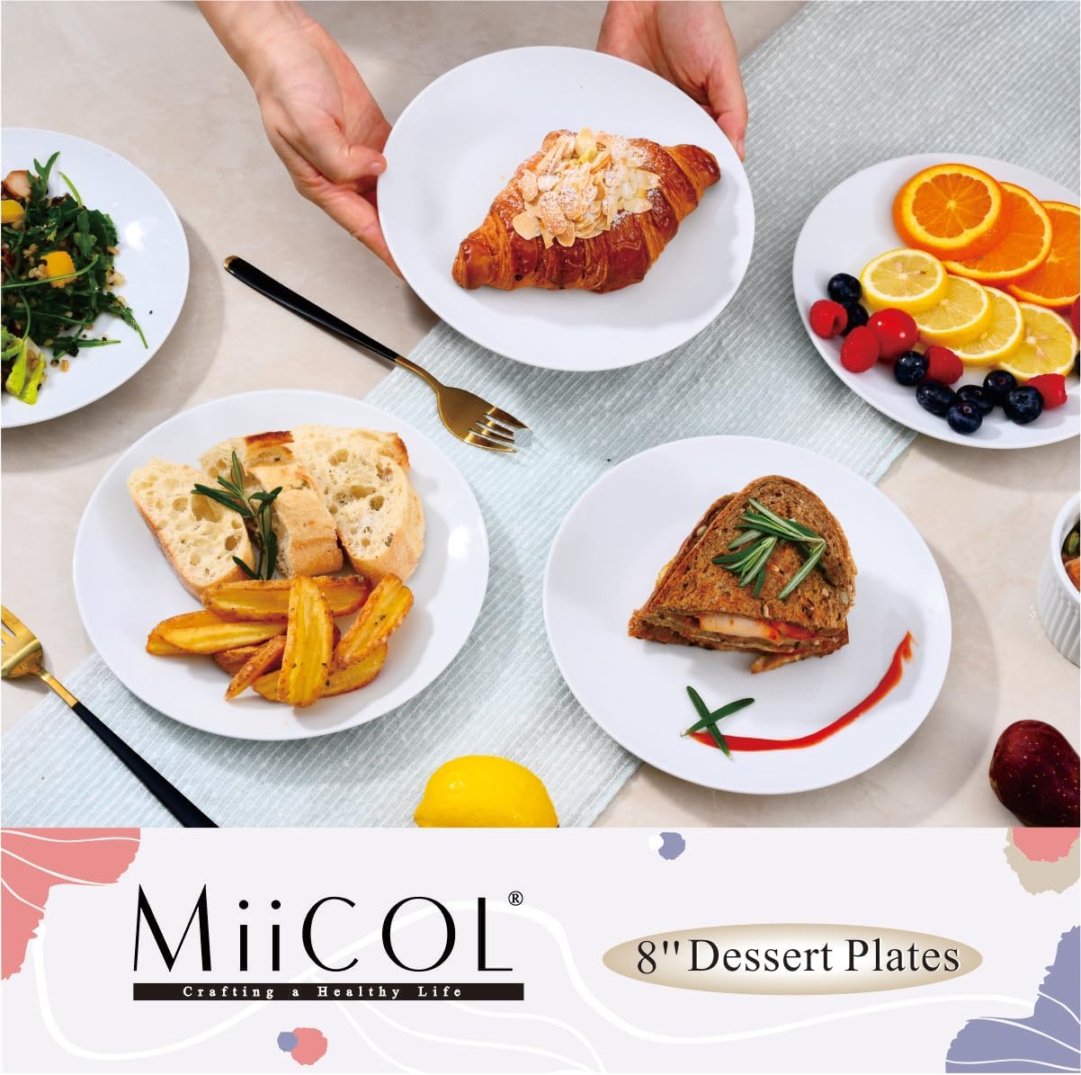 Detalle 2 de Miicol CLPP08 porseleinen saladeborden, 20,3 cm, wit, set van 6