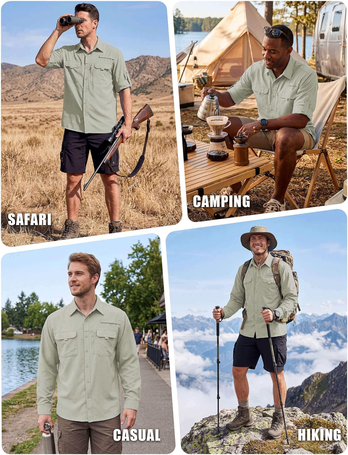 Detalle de WULFUL Men's Sun Protection Fishing Shirts UPF 50+ Lightweight Quick Dry Long Sleeve with Roll-Up Cuffs